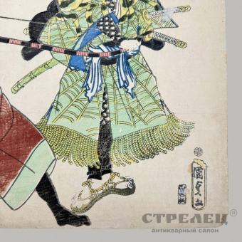фото — укиё-э диптих «сцена из театра кабуки». тоёкуни iii. япония, сер . 19 в.